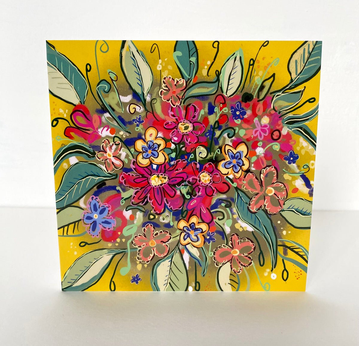 Yellow flower burst greetings card - Rebecca Carr Artist