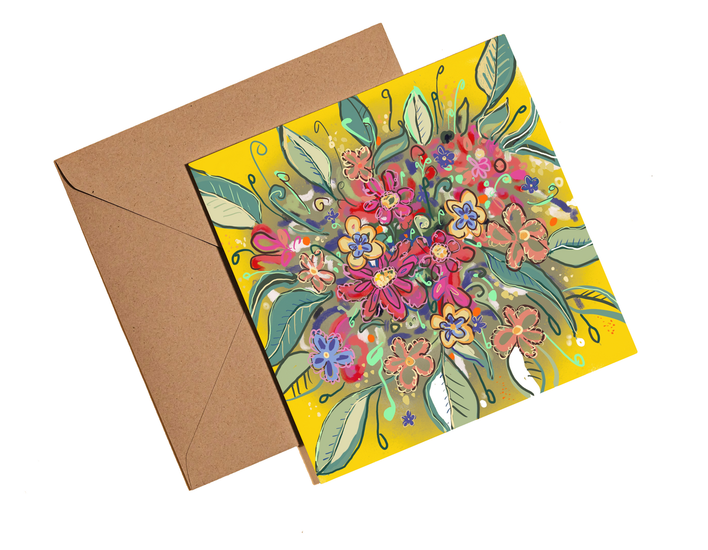Yellow flower burst greetings card - Rebecca Carr Artist