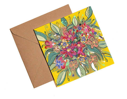 Yellow flower burst greetings card - Rebecca Carr Artist